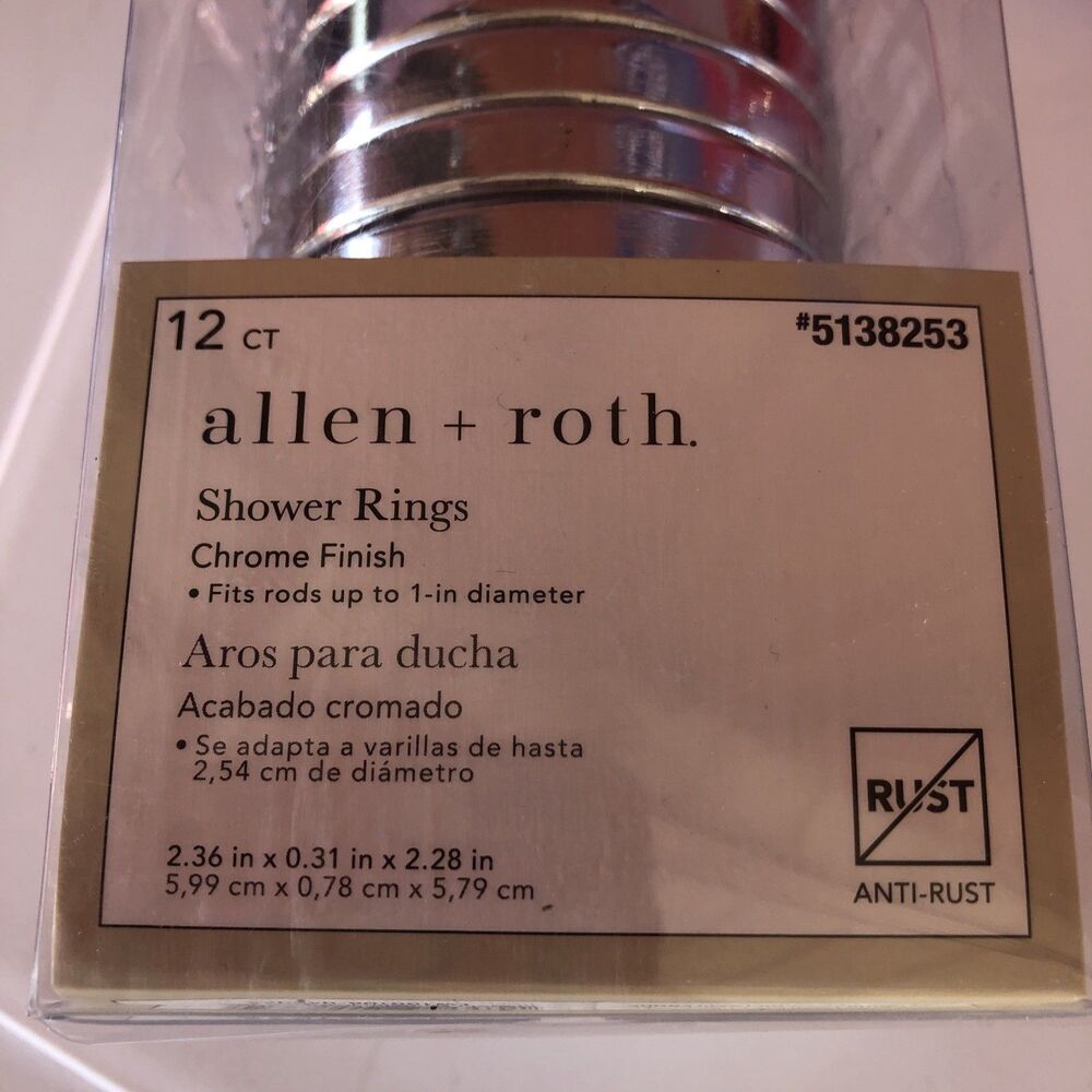 Allen + Roth ~ Shower Rings ~ Chrome Finish ~  Rust Free ~ 12 Count NEW!!